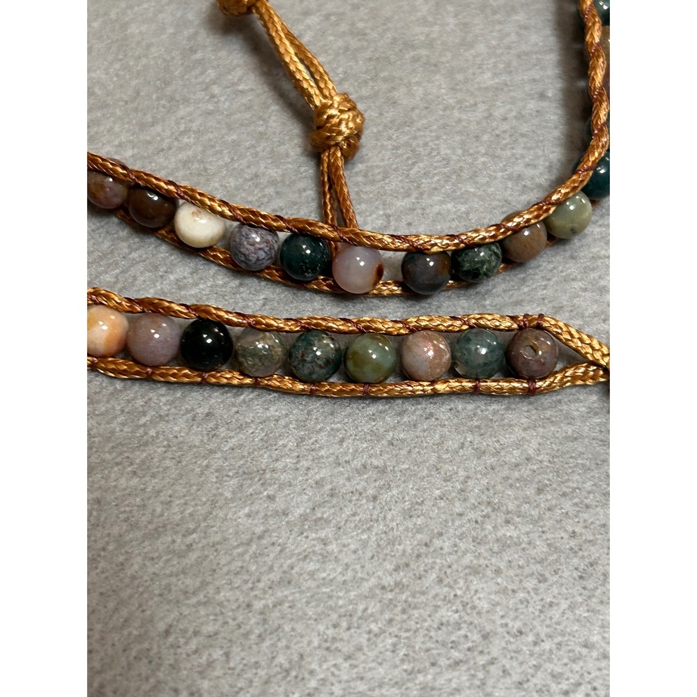 Boho Multi Stone Beaded Wrap Bracelet Gold Cord Silver Sunflower Toggle Closure - Picture 2 of 5